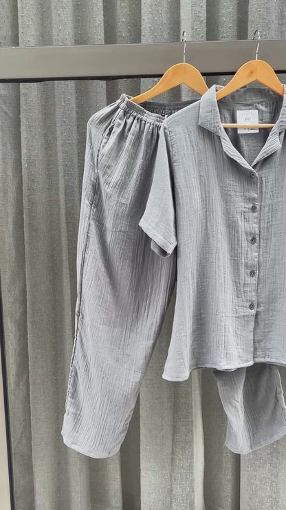 Grey Muslin Pajama Set