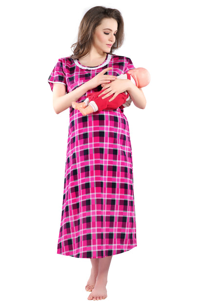 Checkered Printed Maternity Nighty