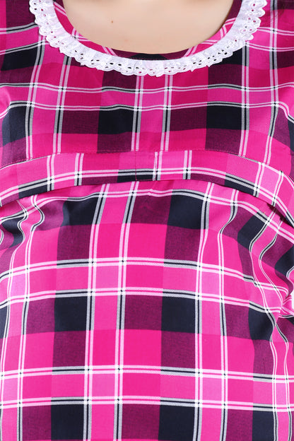 Checkered Printed Maternity Nighty