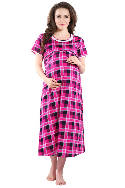 Checkered Printed Maternity Nighty