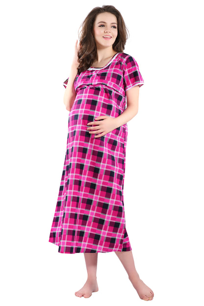 Checkered Printed Maternity Nighty