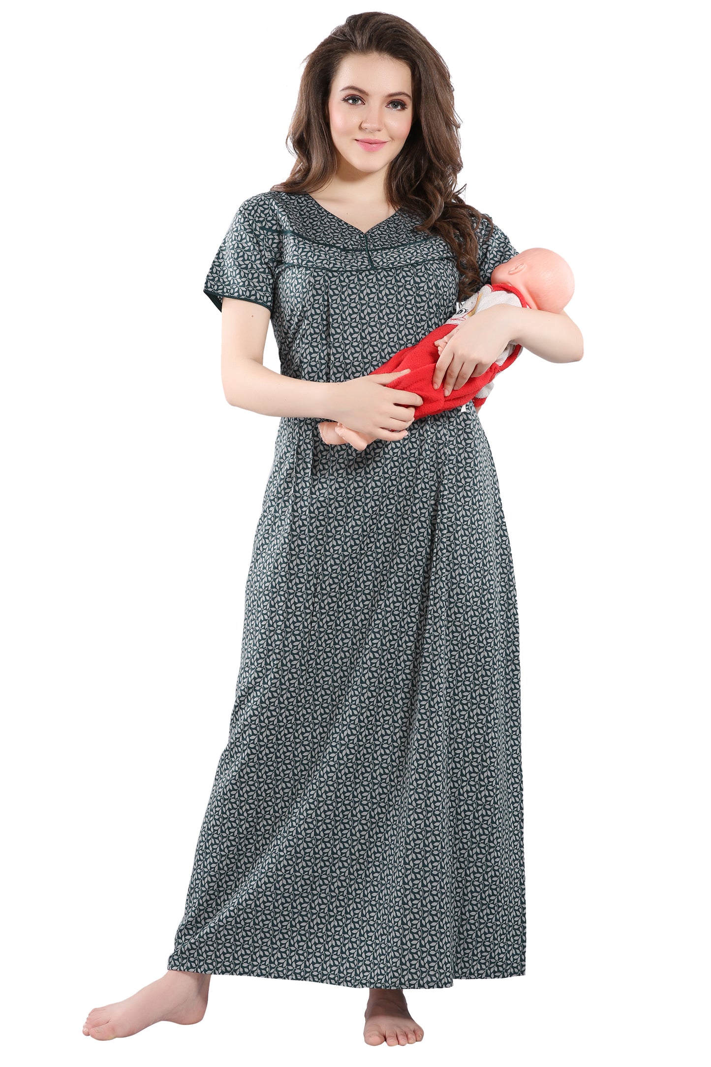 Leaf Printed Feeding Nighty