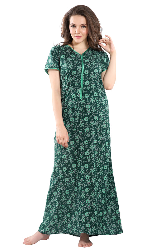Floral Printed Front Zipper Nighty