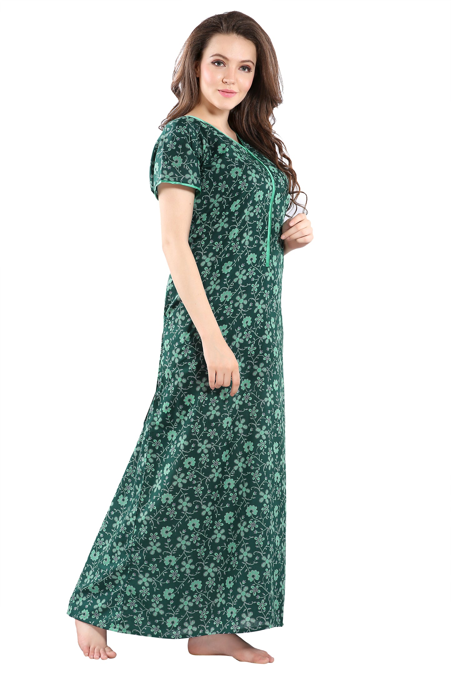 Floral Printed Front Zipper Nighty