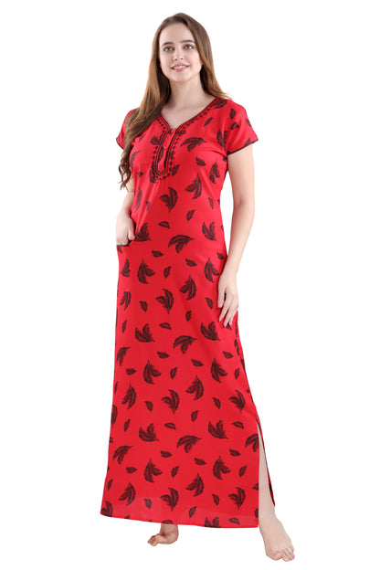 Leafy Red Nighty Gown