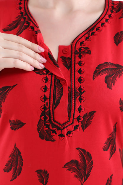 Leafy Red Nighty Gown