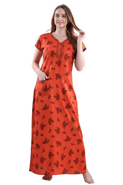 Leafy Orange Nighty Gown