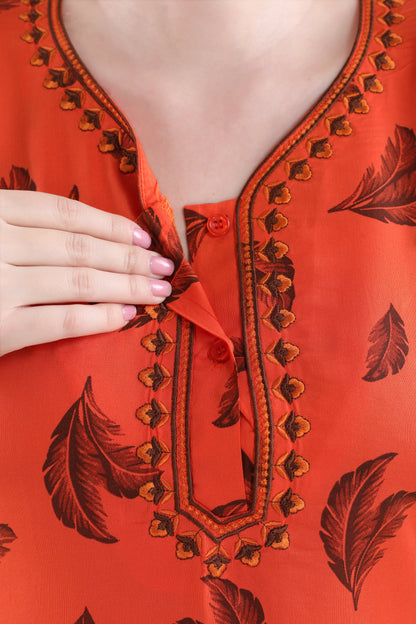 Leafy Orange Nighty Gown