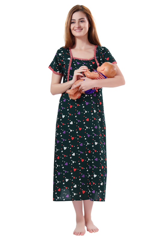 Pritned Hearts Feeding Gown Green