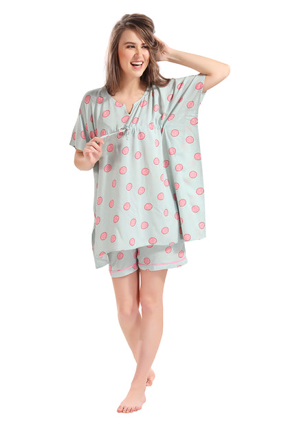 Soft Green Kaftan Shorts Set