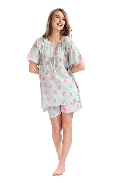 Soft Green Kaftan Shorts Set