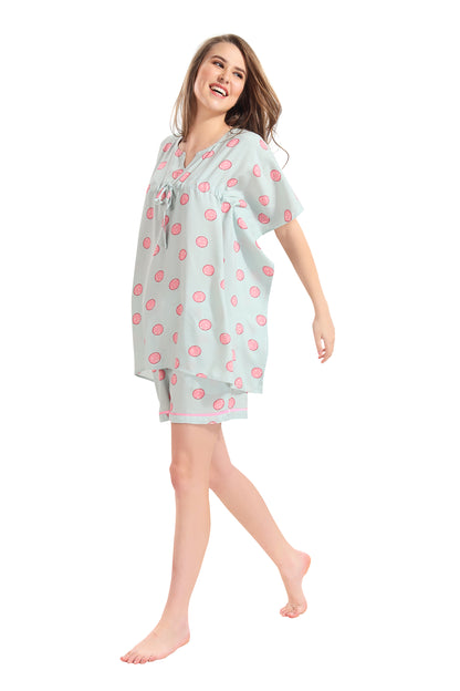 Soft Green Kaftan Shorts Set