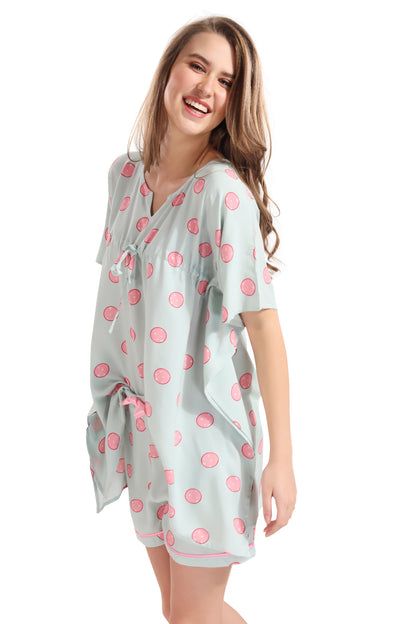 Soft Green Kaftan Shorts Set